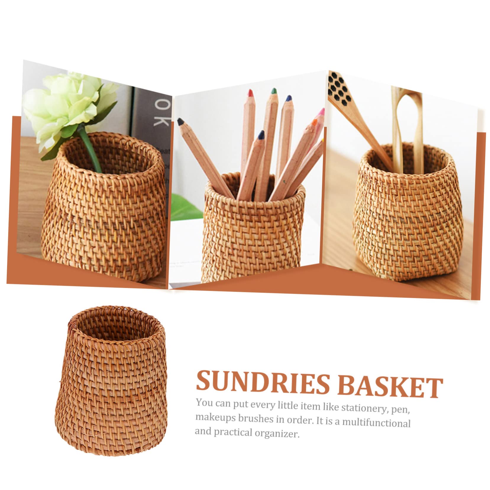 Tofficu 3piezas Cesta De Almacenamiento De Rattan Para Escritorio Portalápices De Diseño Compacto Organizador Multifuncional Para Oficina y Hogar Para Papelería y Cosméticos