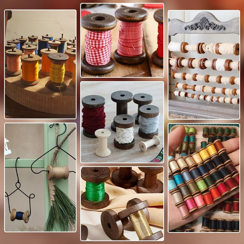 PH PandaHall 10pcs Wooden Spools, Wooden Empty Thread Spool Craft Spools Wood Wire Weaving Bobbins for Embroidery Sewing Machines Wire Thread Cord Jewelry Chain Wrapping, 1.4x1.5 inch