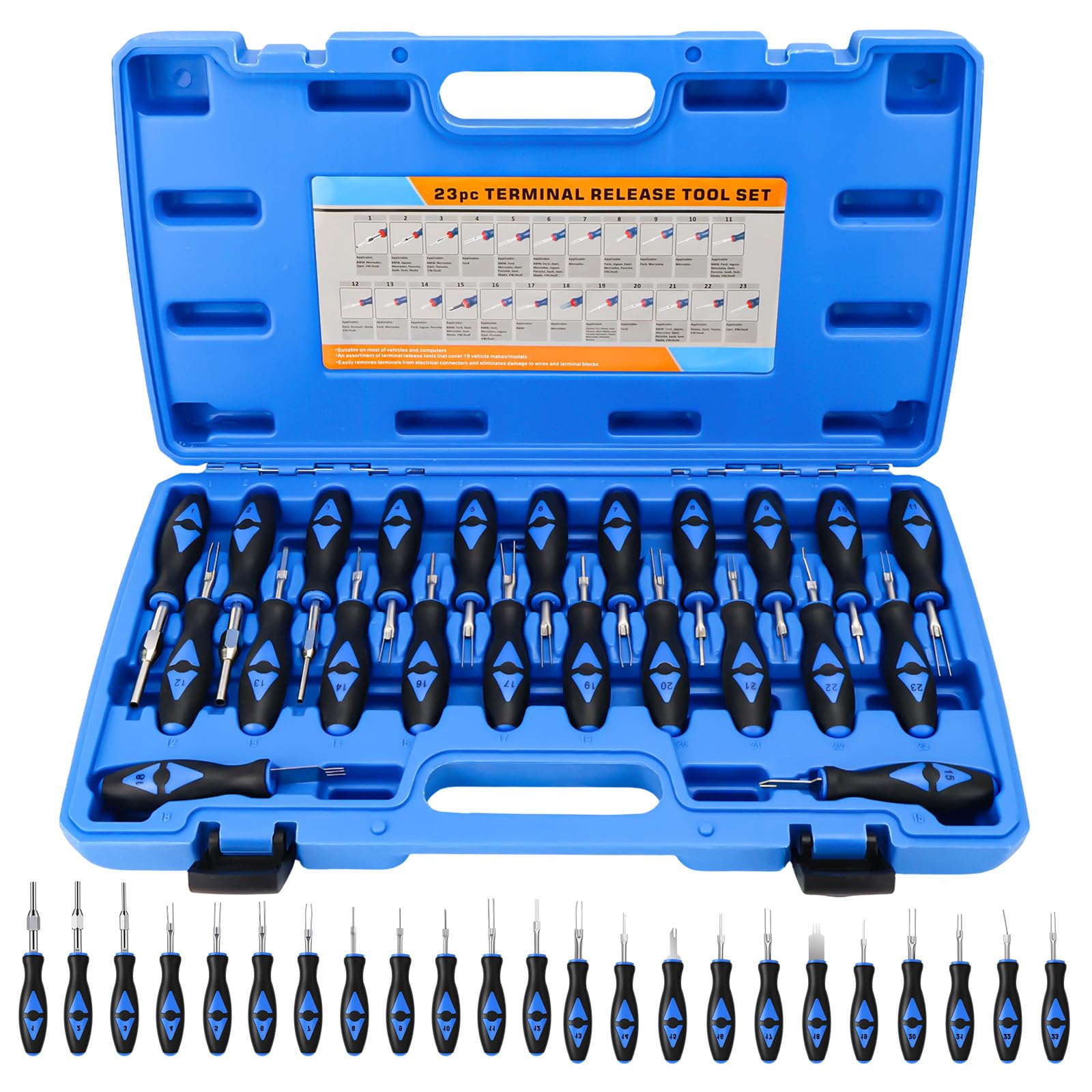 KXVXXV 23-TLG - Juego de herramientas de desbloqueo para coche | Kit de herramientas de extracción de terminales de coche con maletín de transporte para removedor, arnés de cables, conector