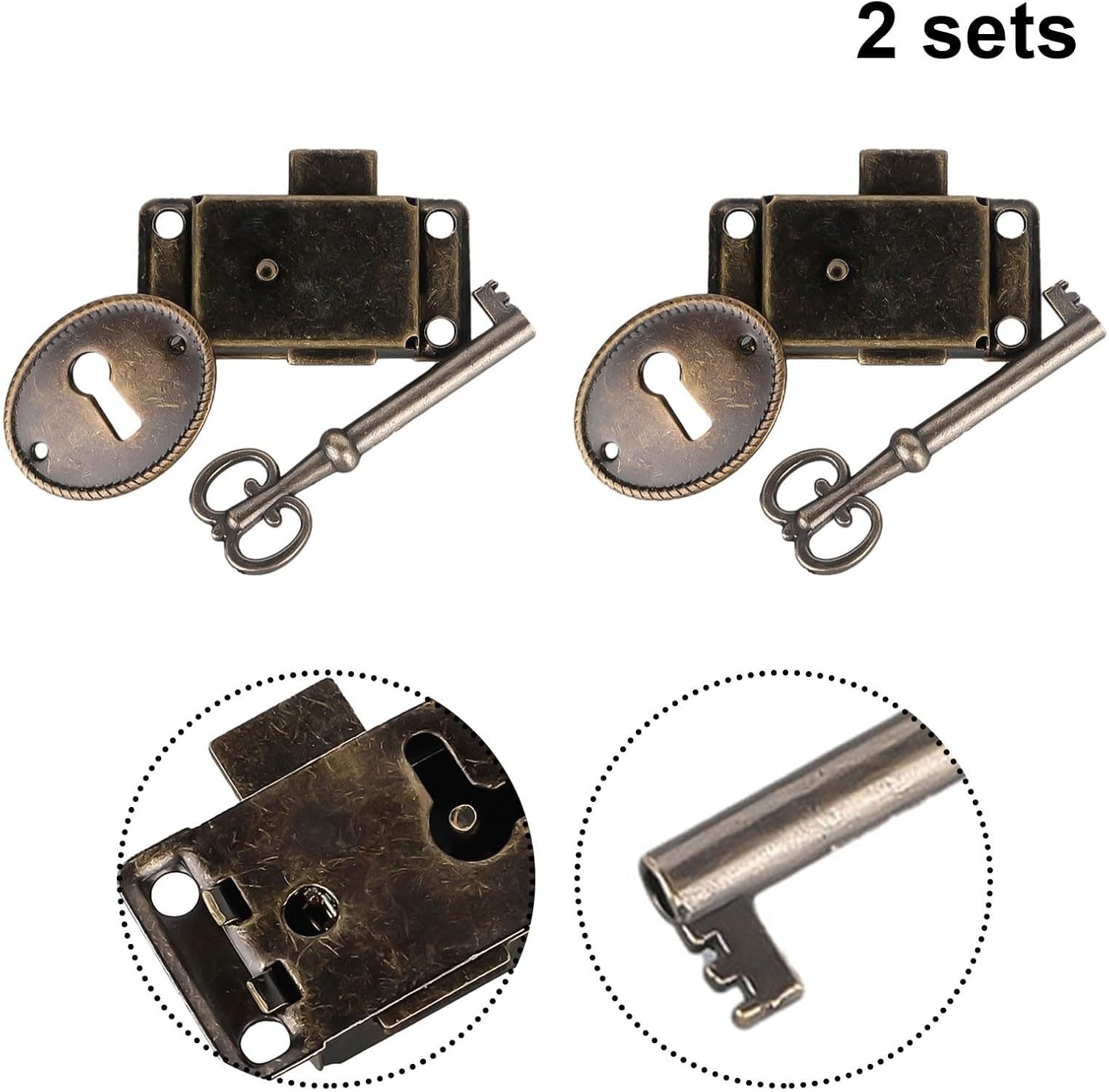 6 Antique Bronze Locks with Keys, Perfect for Securing Cabinets, Cupboards, and Various Wooden Boxes