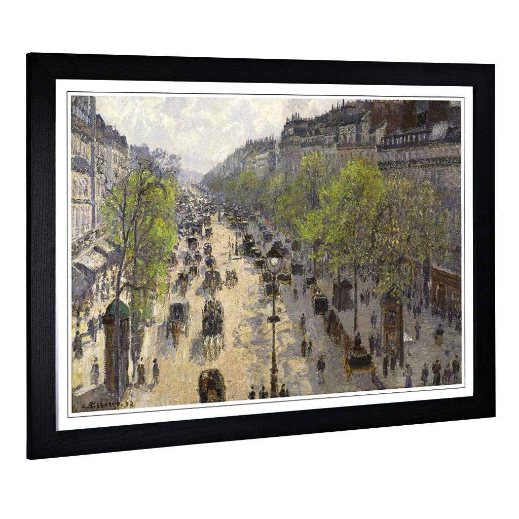 Big Box Art Framed Print of Camille Pissaro Boulevard Montmartre in Primavera Design | Wall Art Picture| Home Decor for Kitchen, Living Room, Bedroom, Hallway, Black, A2 / 24.5x18 Inch / 62x45cm