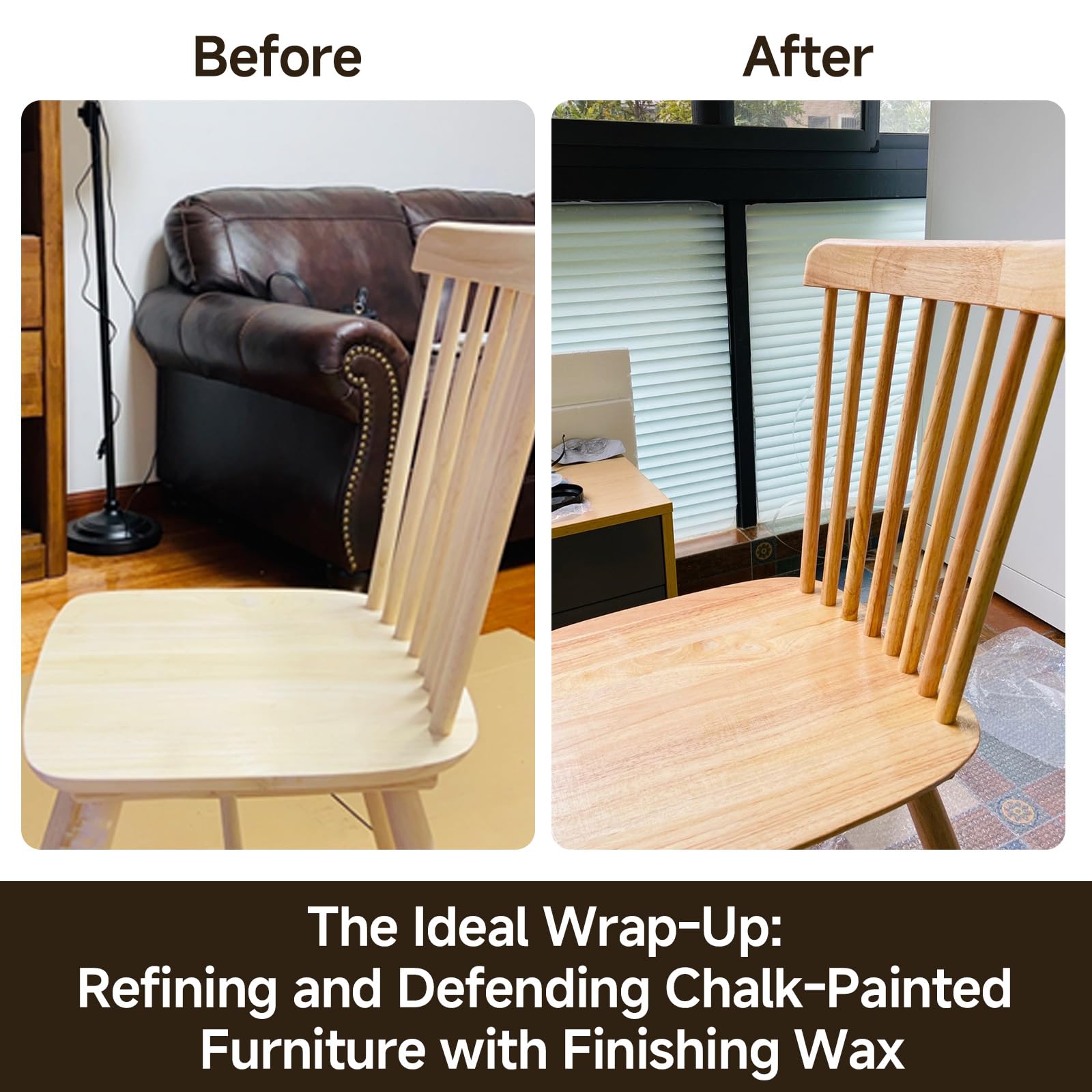 Non-Toxic Wood Wax for Furniture - 100% Natural Chalk Paint Wax for Sealing & Protecting Painted and Raw Wood Surfaces, Wooden Floors & More - Clear Protective Finish, 3.5 Oz (Includes Tools)