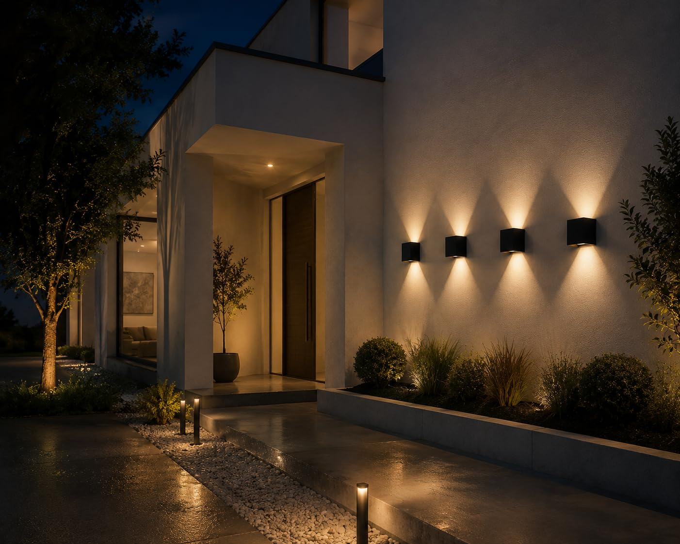 Set 4 Pezzi Applique da Parete Esterno e Interno 12W LED, Lampada da Parete Moderna IP65 Impermeabile, Angolo del Fascio Regolabile Su e Giù, Luce 3000K Bianco Caldo, Applique per Giardino Corridoio