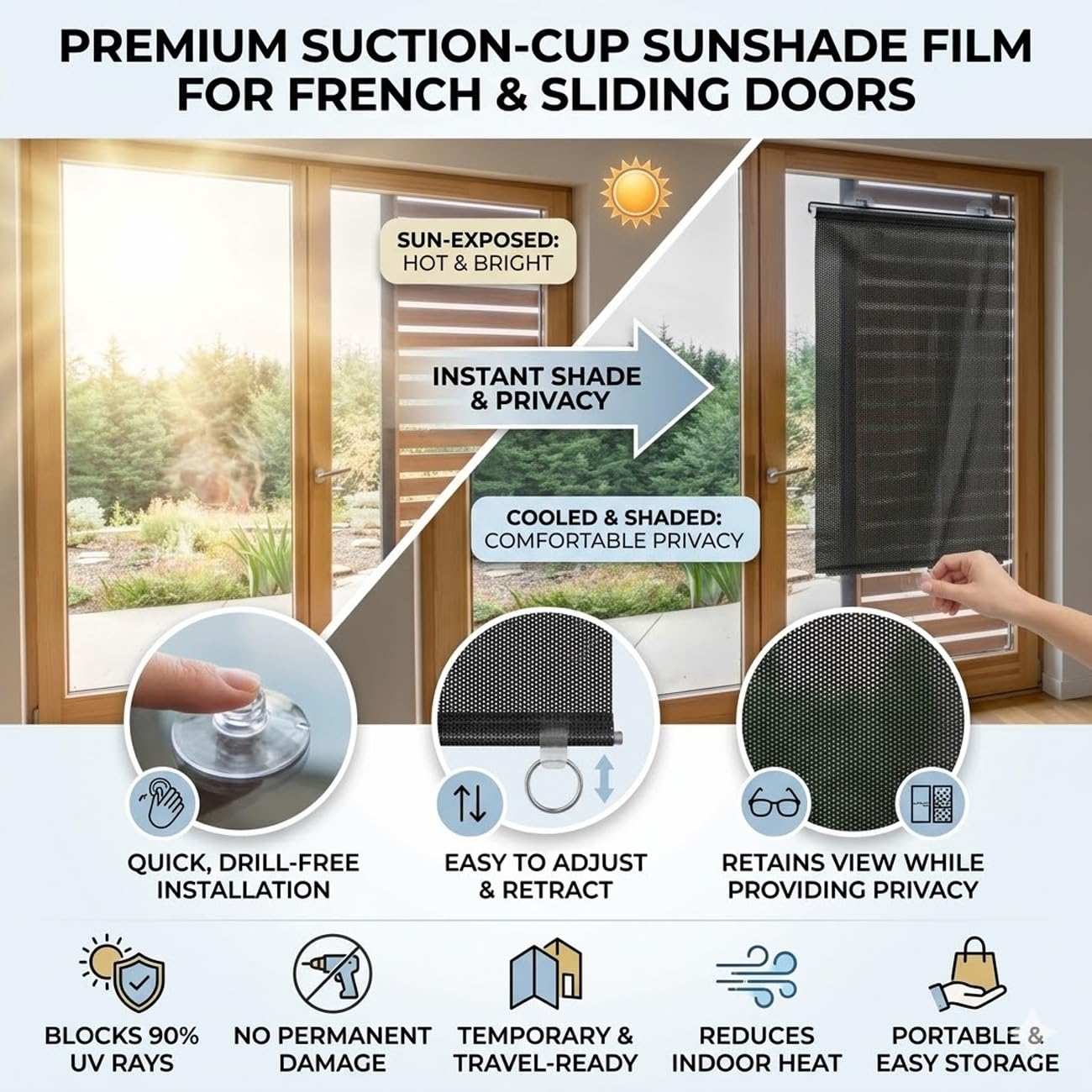 Store Occultant à Ventouse sans Perçage, W30-80cm Store Occultant Enrouleur avec Protection Thermique et UV, Rideau Pare-Soleil Portable pour Fenêtre(Argent,W:80xH:200 cm (31x79 in),)