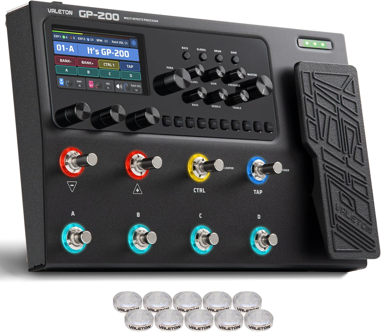 Multi Effects Processor Multi-Effects Pedal with Expression Pedal FX Loop MIDI I/O Guitar Bass Effects Pedal Amp Modeling IR Cabinets Simulation Stereo OTG USB Audio Interface (GP-200)