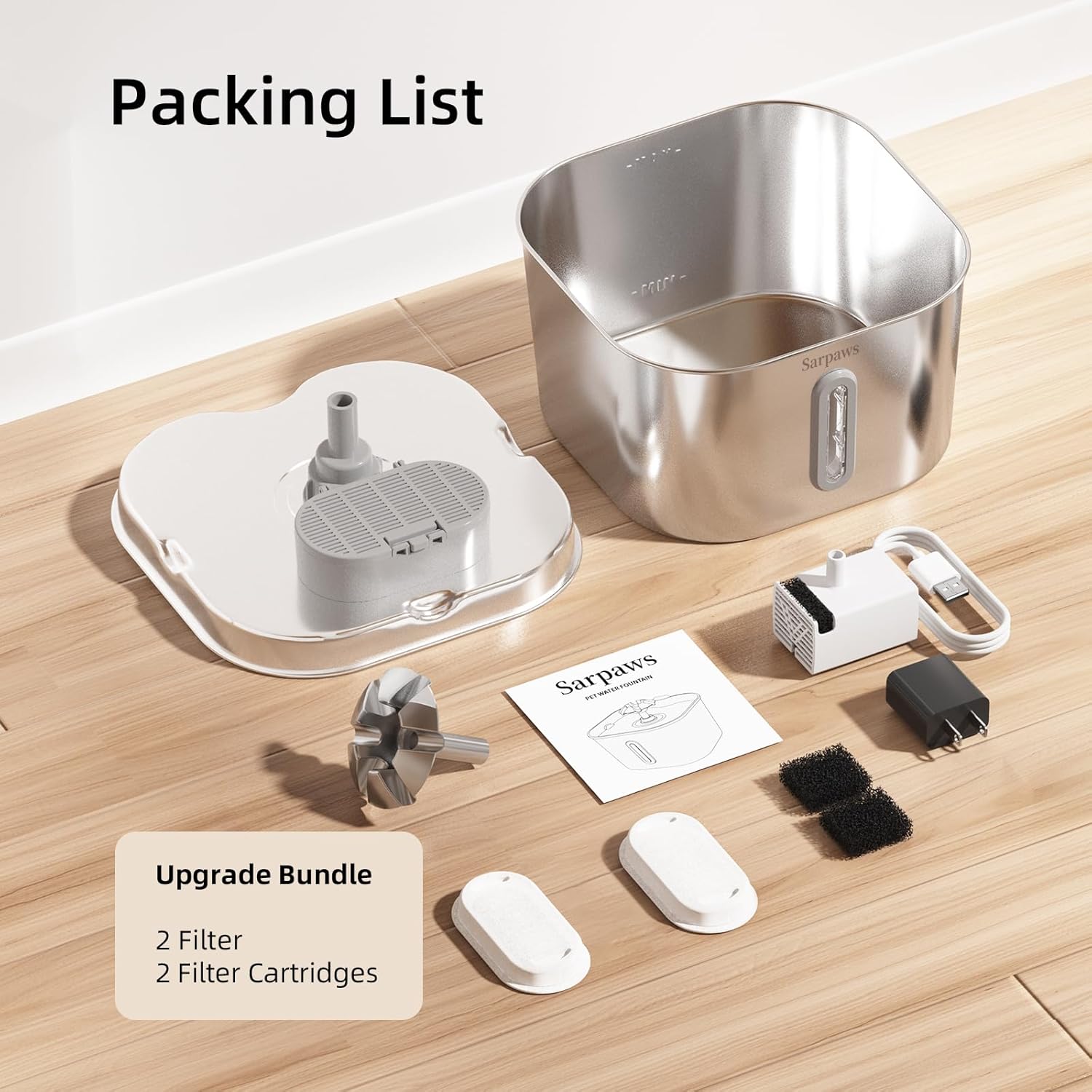 Cat Water Fountain Stainless Steel:74oz/2.2L Water Fountains for Cats Indoor, Cat Fountains for Drinking, Ultra-Quiet, Water Level Window, Pet Water Fountain - 2 Filters + 2 Sponges - Image 8