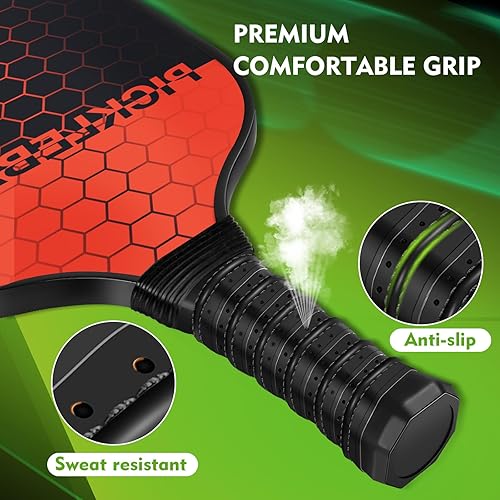Miniatura 5 de Juego de 2 palas de pickleball ligeras, juego de pickleball de fibra de vidrio, agarre cómodo, ergonómico, núcleo de panal de abeja, regalos de