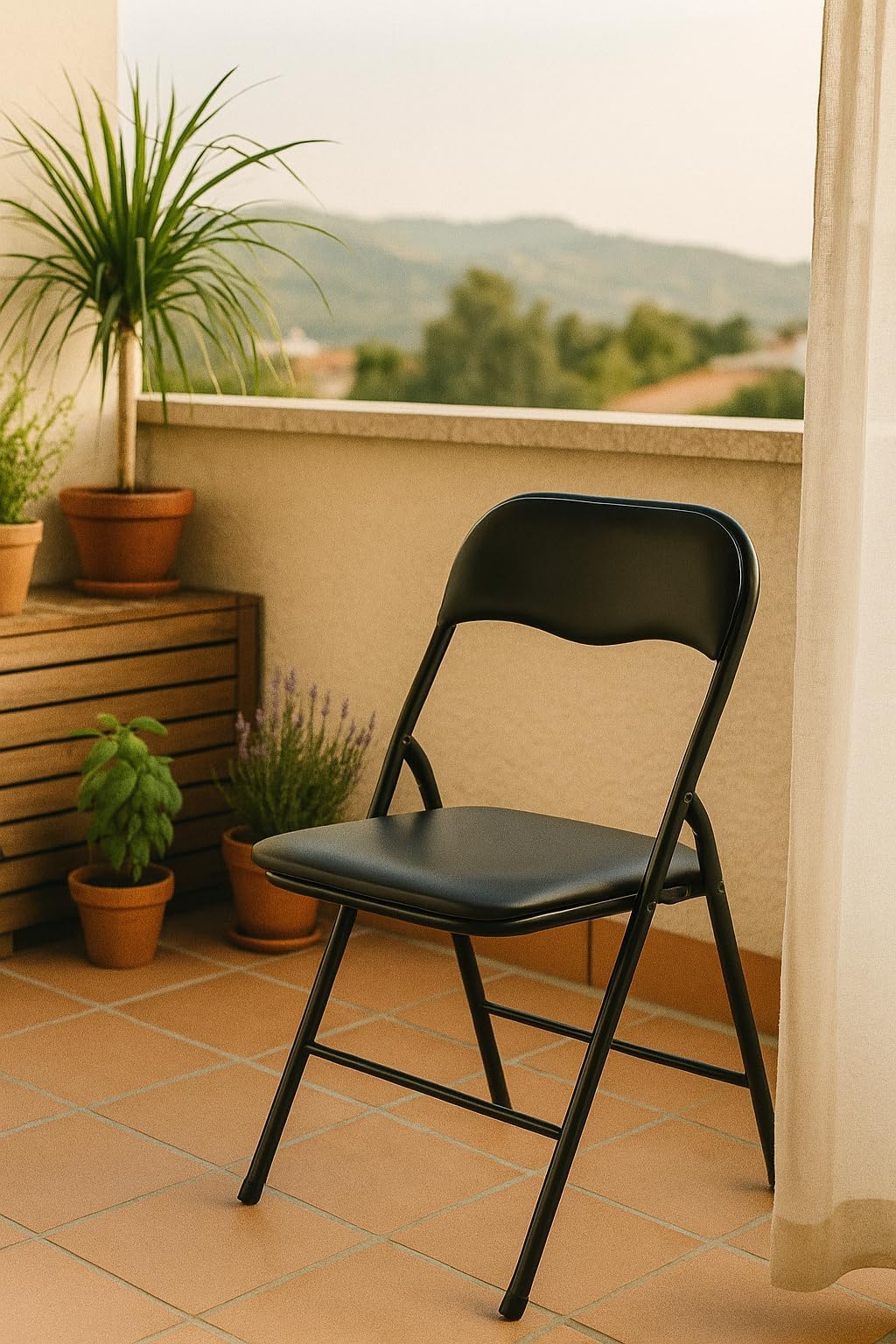 DUPI Silla Plegable de Metal | Acolchada y Cómoda | Uso en Cocina, Oficina, Camping | No Requiere Montaje | para Espacios Pequeños | Sintético | Pack de 4 Unidades | Negro