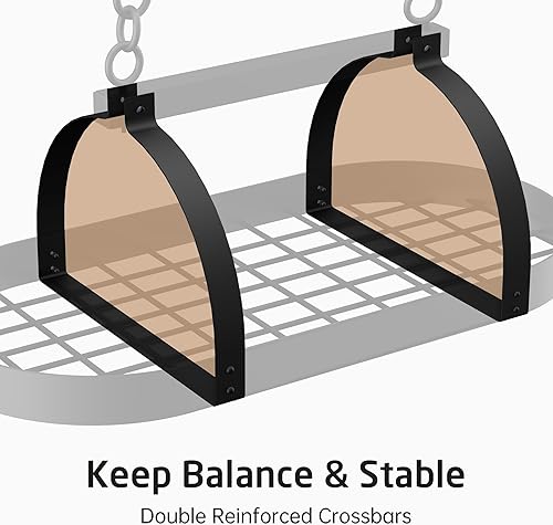 Miniatura 4 de KES KUR221S85-BK - Soporte para ollas de techo de 34 pulgadas para cocina, ovalado, para ollas y sartenes, color negro mate, con 20 ganchos en S