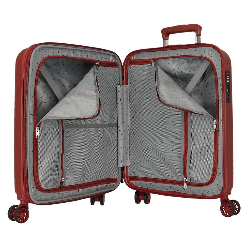 Movom Joumma Bags drewniana walizka kabinowa, średnia, duża i zestawy, sztywny zamek ABS TSA, 4 podwójne kółka, wysuwany bagaż podręczny, czerwony, 55 cm, Walizka kabinowa Extensible