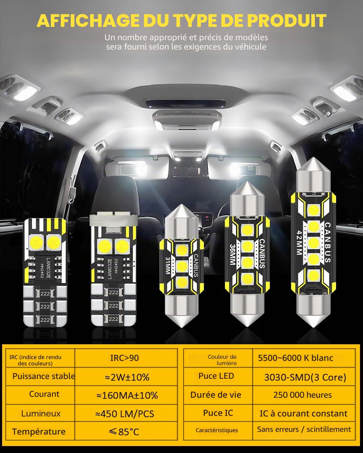 BMT xms Kit d'éclairage LED intérieur pour voiture - Remplacement pour BMW 5 Series E60 E61 Sedan Wagon Touring 2004-2010, éclairage intérieur blanc 6000K, 23 pièces