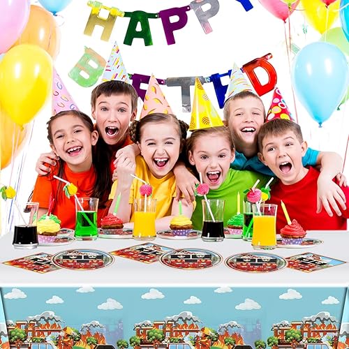 Miniatura 7 de Vajilla de fiesta de camión de bomberos, 20 platos y 20 servilletas y manteles de 71 x 42 pulgadas, suministros desechables para fiesta de