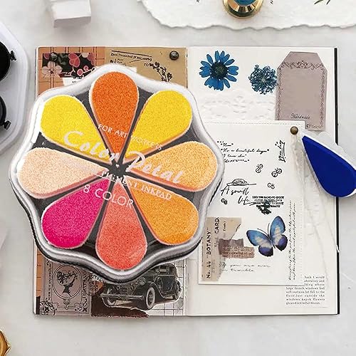 Miniatura 5 de Almohadillas de tinta para dedos de 24 colores, almohadillas de sello de tinta lavables para manualidades, sellos de goma en forma de pétalo, socio