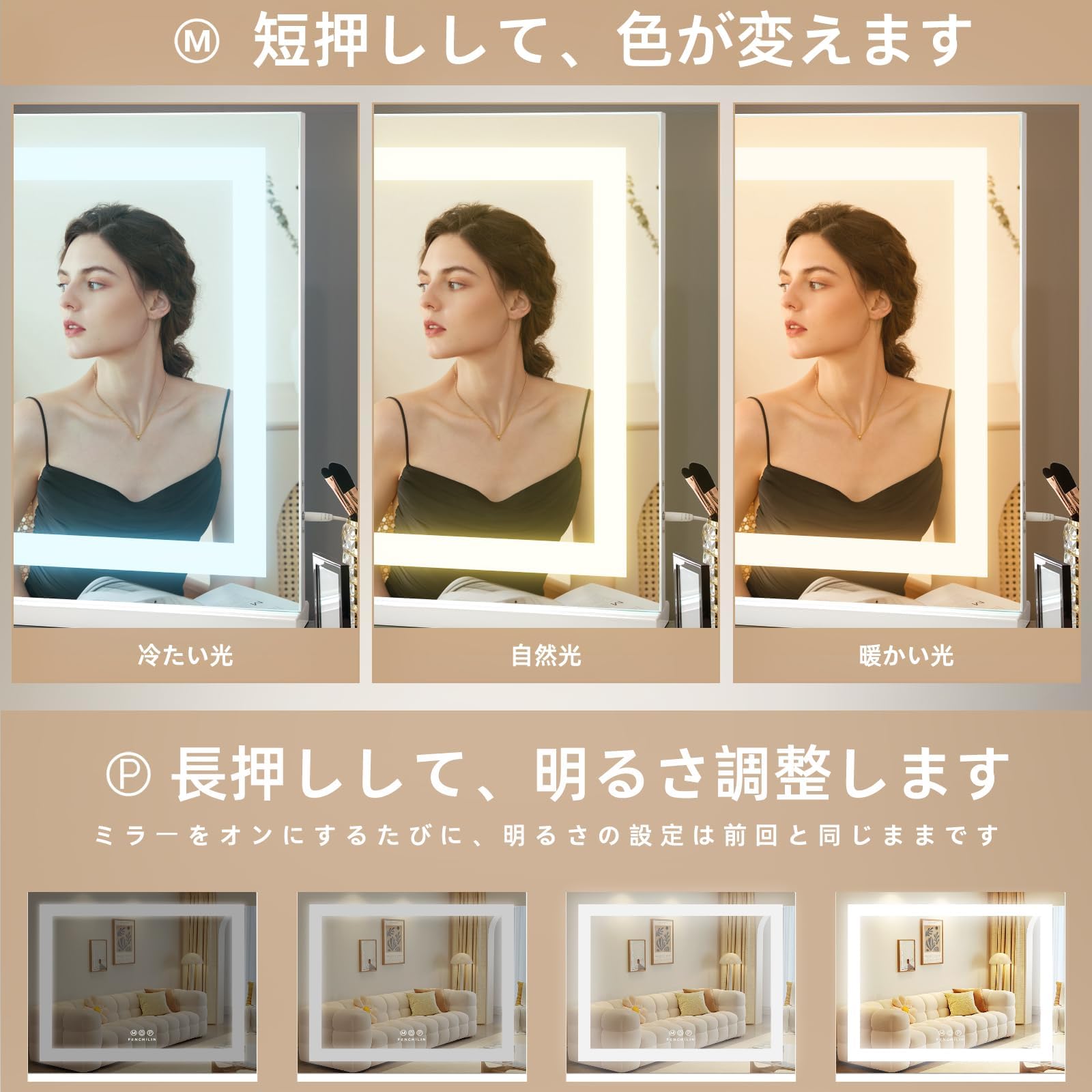 Amazon.co.jp: FENCHILIN 女優ミラー ハリウッドミラー 58x46cm 強化