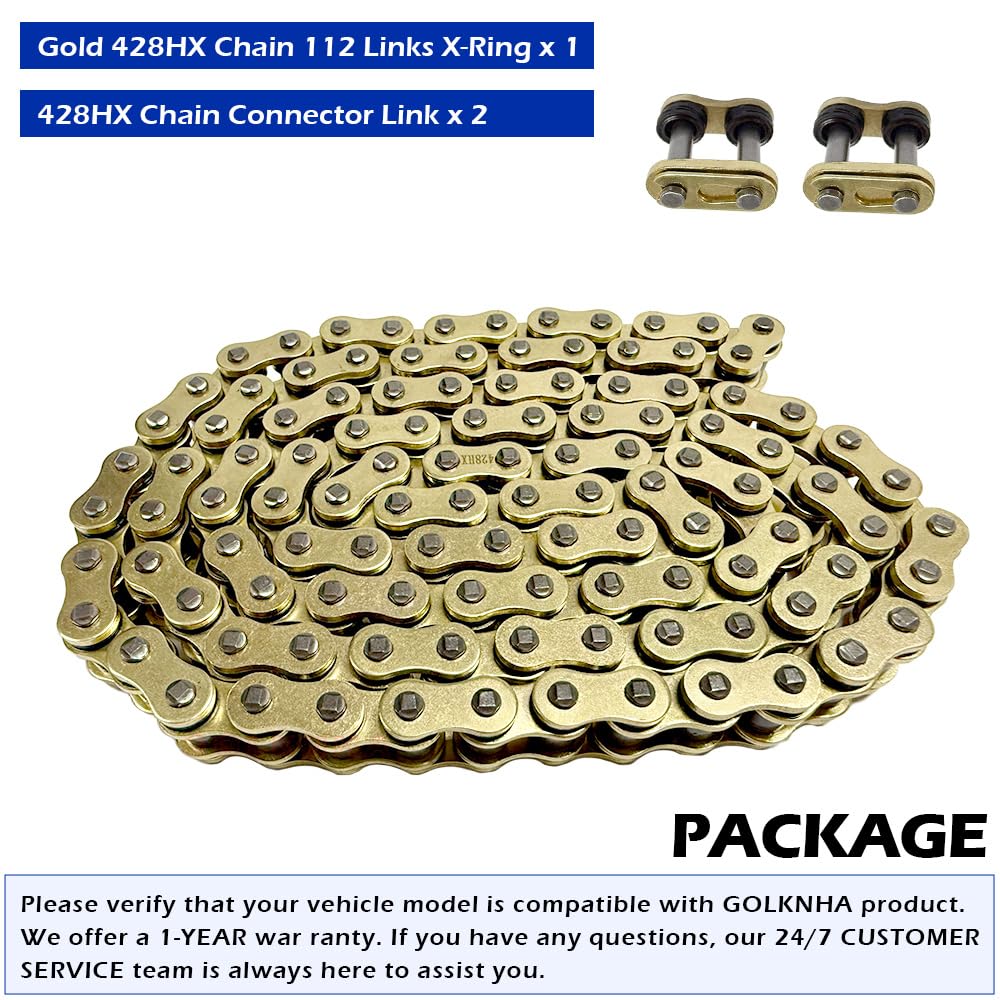 Gold 428 X-Ring Motorcycle Chain 112 Links OEM#40530-K28-911 92057-1099 27600-20911-112 — Amazon image 7