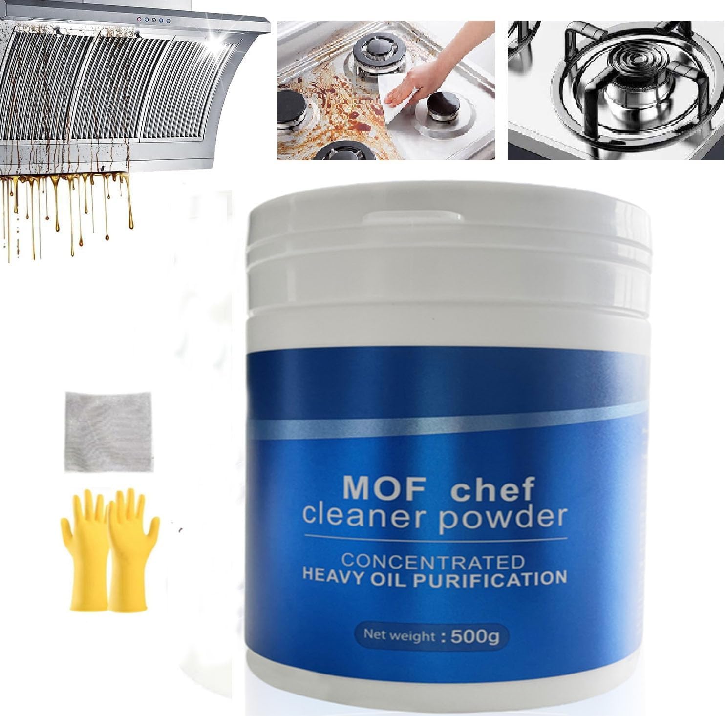 Splash Foam Cleaner，M.O.F-CHEF Protective Kitchen Cleaner, Mof Chef Protective Kitchen Cleaning Powder，Quick cleaning, no residue（500g