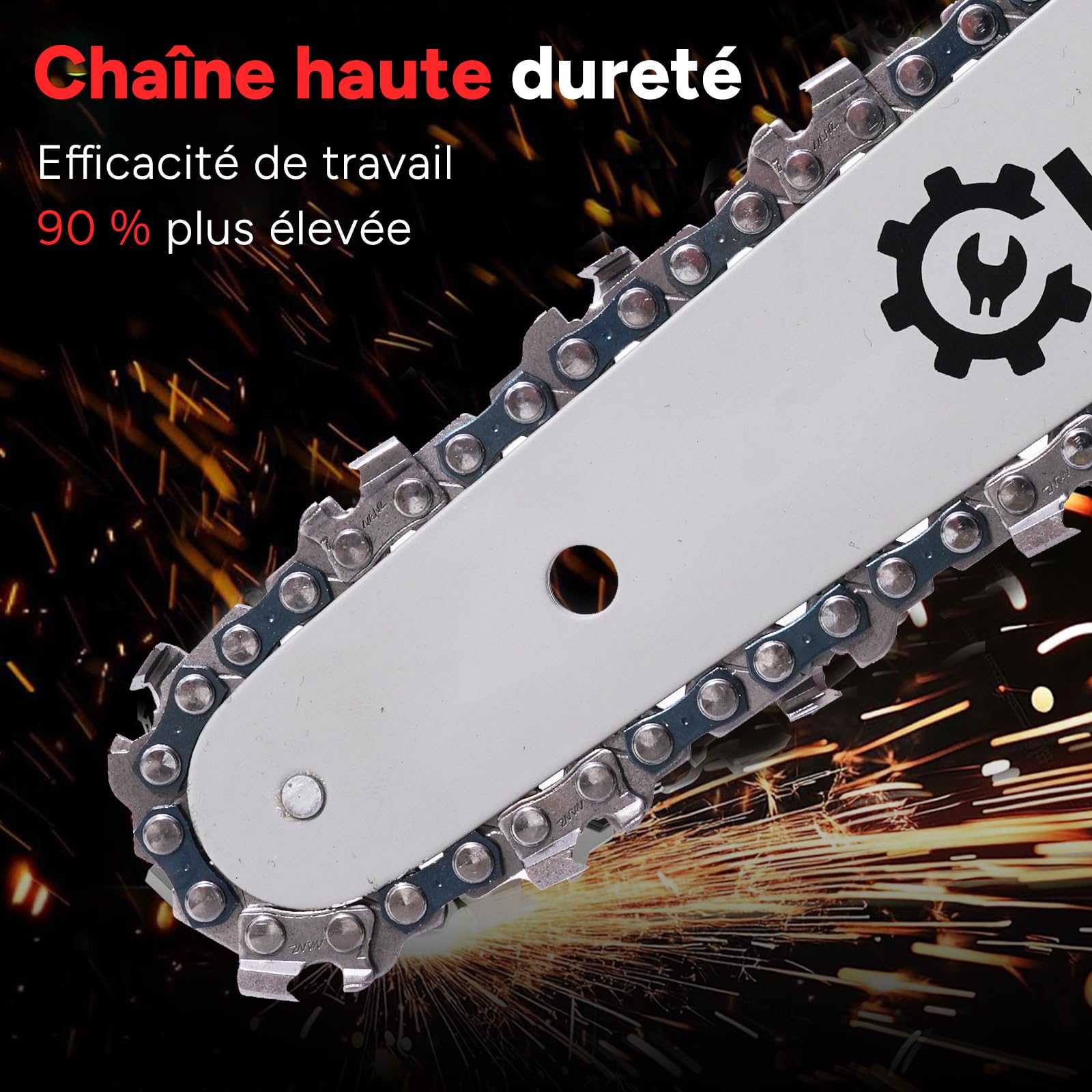OUTIGO Tronçonneuse à batterie, 8 pouces, 2 * 4000mAh Akku, MINI Tronçonneuse sans fil, 4chaînes+3 barres de guidage de chaîne (8C)