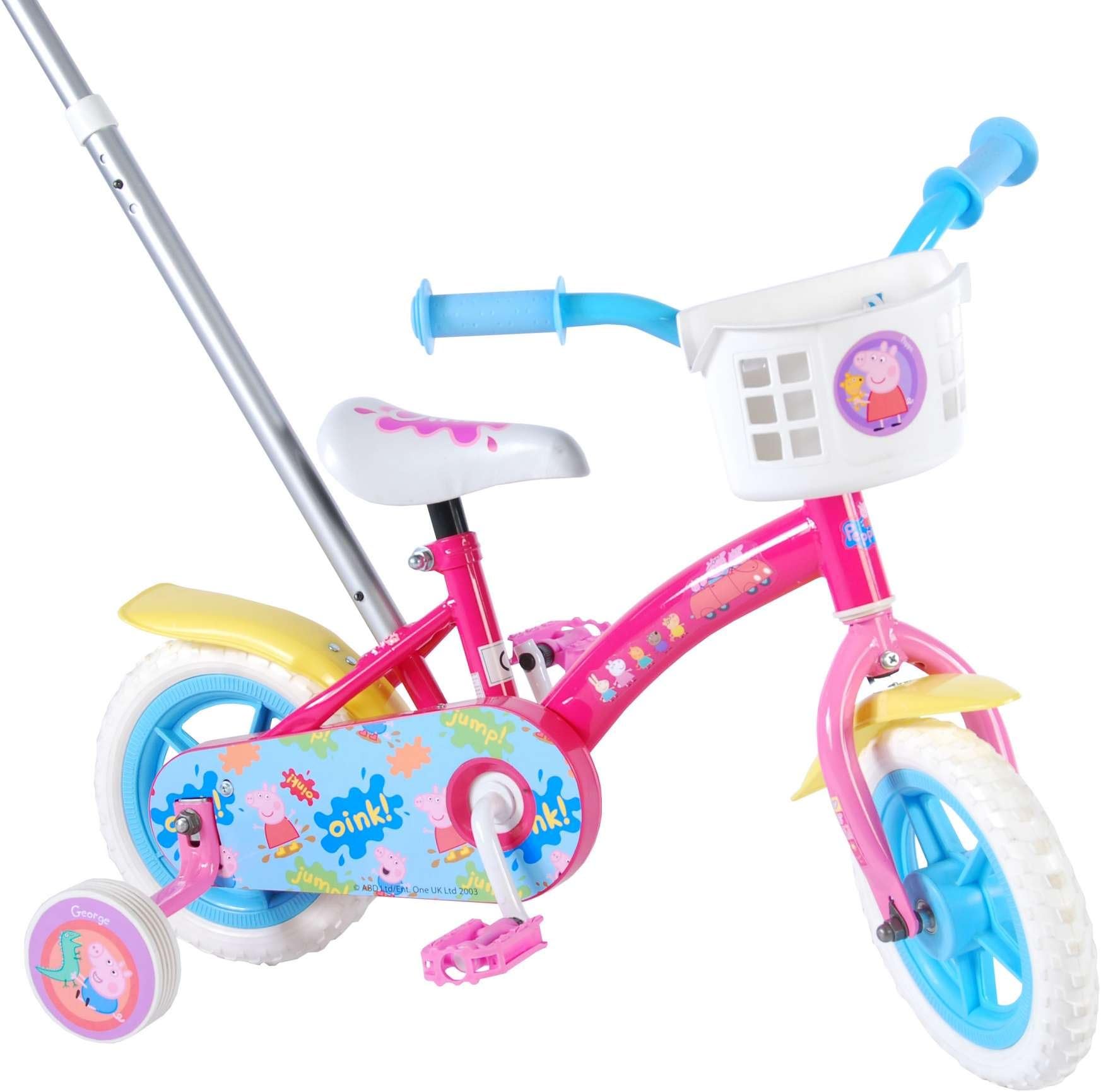 Volare Girls Bike 10 Inch Peppa Pig Front and Backwards Driving with Pushbar 85% Assembled Pink