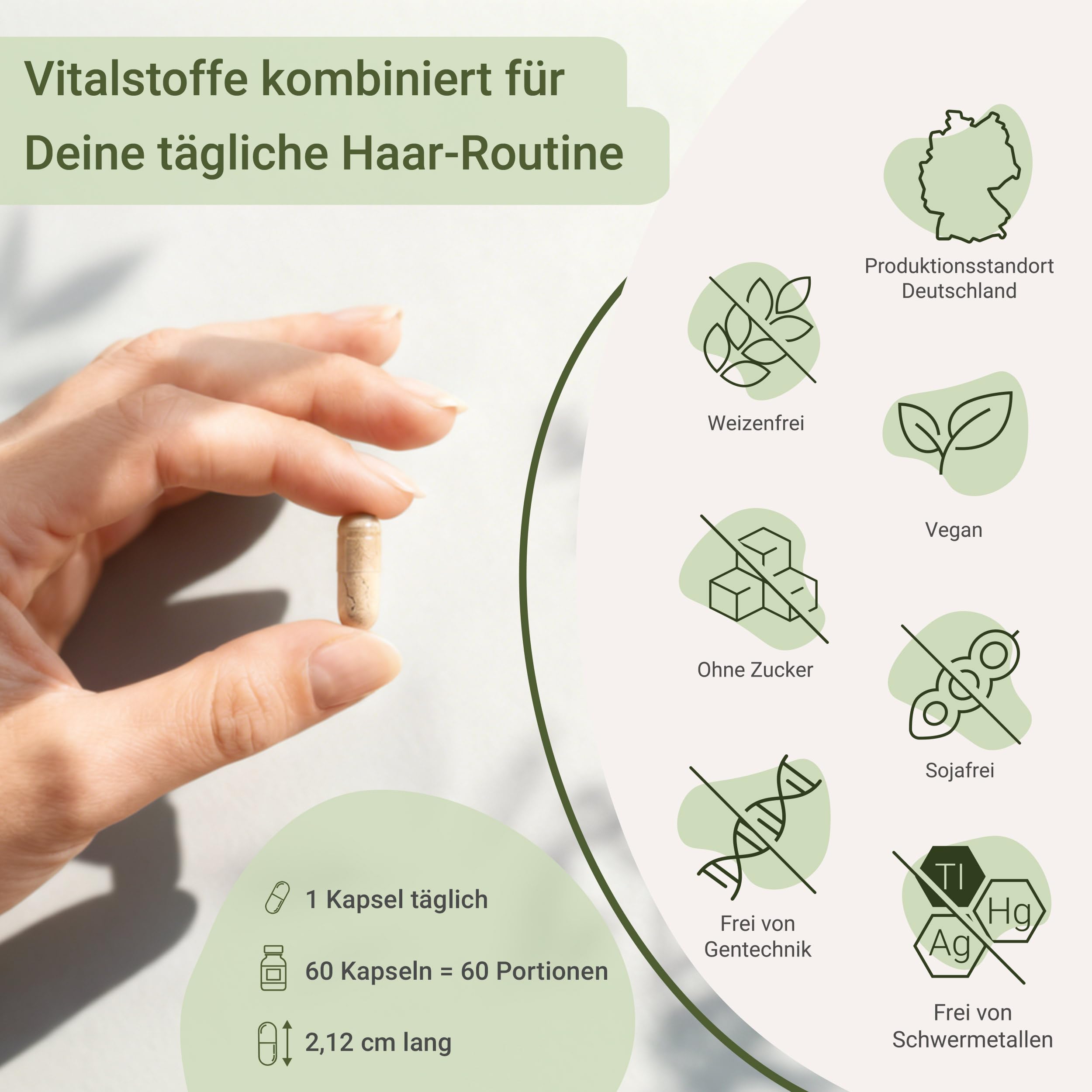 for you Hair Vital Doppelpack – 2x 60 Kapseln mit Biotin, Zink, Kupfer, Eisen & L-Cystein sowie Perlhirse-, Leinsamen- & Bambus-Extrakt – für Haut, Haare & Nägel