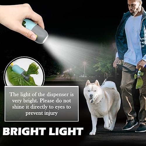 Miniatura 9 de Paquete de 2 dispensadores de bolsas para excrementos de perro con linterna LED, soporte para bolsas de basura de mascotas con 9 celdas de botón