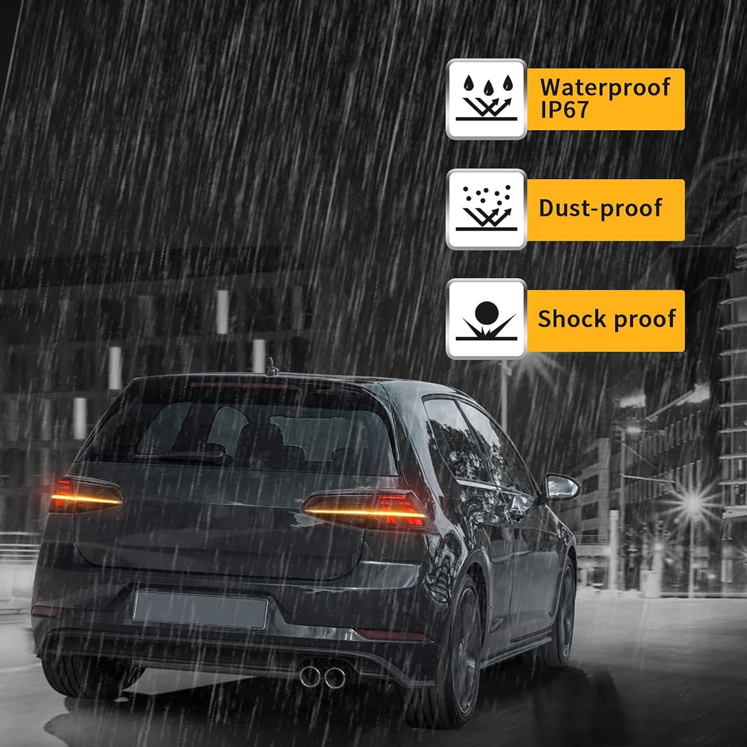 VLAND Tail Lights Compatible with Golf MK7 TSI TDI GTD GTI GTR 2012-2017 Golf MK7.5 GTD TDI TSI 2018-2020, Rear Lights w/Amber Sequential Turn Signals, NOT FIT MK7.5 GTI GTR, Smoked Cover