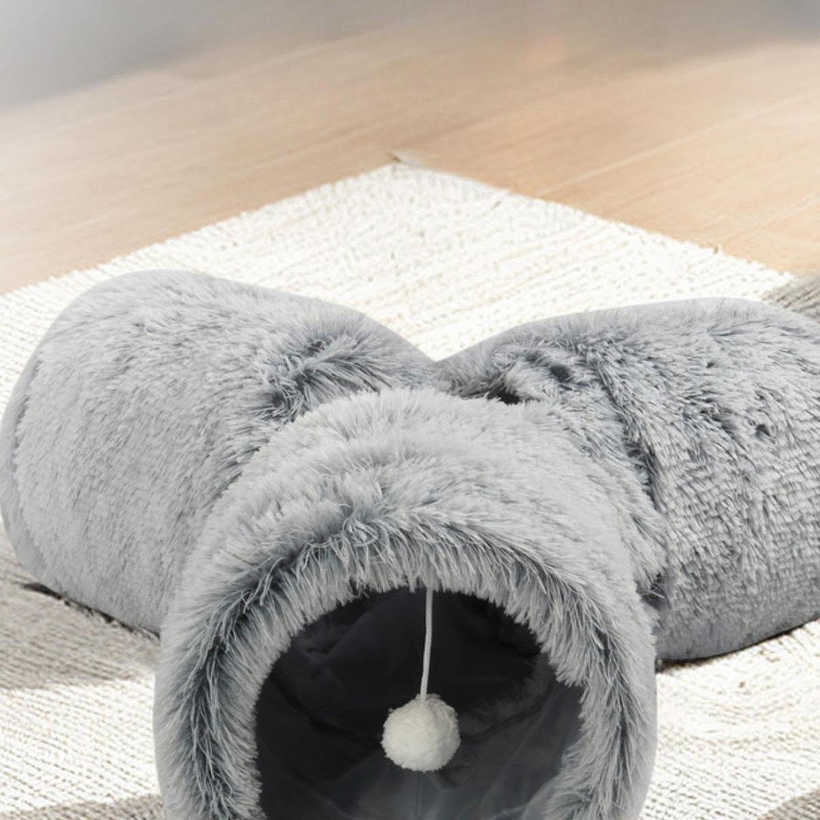 de Peluche para Gatos, Juguete para Mascotas, Práctico Y Portátil, 3 Vías, Túneles para Gatitos de Interior para Sala de Estar, Dormitorio, Casa, Gris