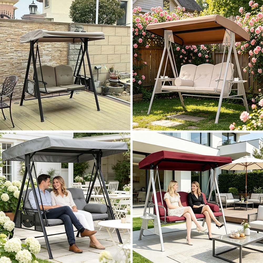Toile De Rechange pour Balancelle Extérieur 190x120cm 213x122cm Canopée pour Balancelle De Jardin Housse De Rechange Imperméable Toit De Balançoire(Beige,83x48x9in(213x122x23cm))