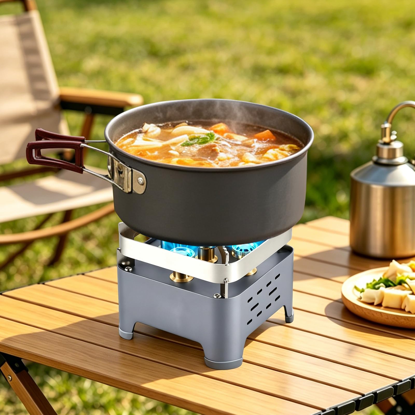 Batterie de cuisine d'extérieur à 5 brûleurs - Réchaud portable - 13,5 x