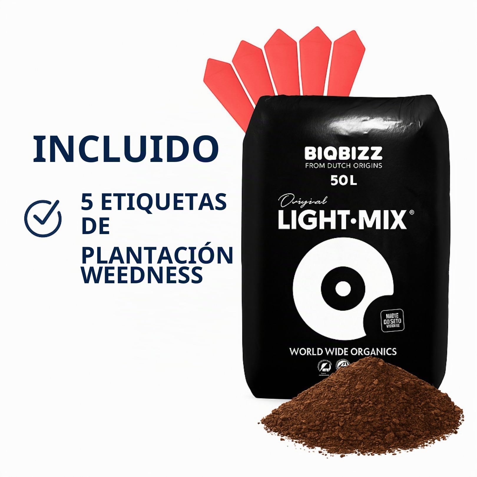 Weedness BioBizz Light Mix Bolsa de 50 litros - Tierra para macetas Crece en Interiores y Exteriores Plantas de balcón Bonsái Palmeras Coco orgánico