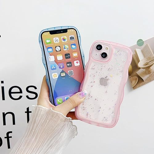 Miniatura 3 de JYJFMLZC Compatible con iPhone 13 con borde ondulado, estrellas brillantes, bonita funda transparente para teléfono para mujeres y niñas, TPU suave,