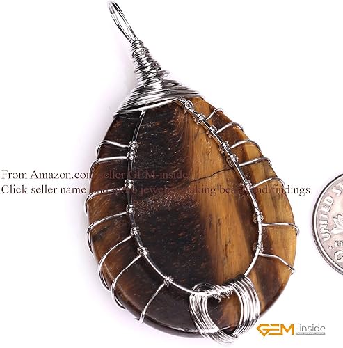 Miniatura 3 de GEM-Inside - Colgante de lágrima de 1.181 x 2.165 in, hecha a mano, de malla, atrapasueños, forma de gota de agua, cuentas de chakra, ojo de tigre