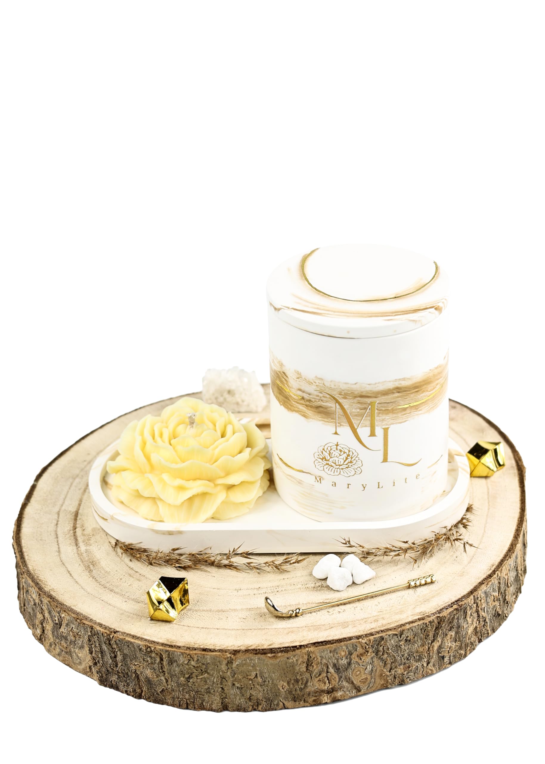 Jasmine Ritual – Duftkerzen-Set mit Blütenkerze & Unterlage, handgegossen, Geschenkset