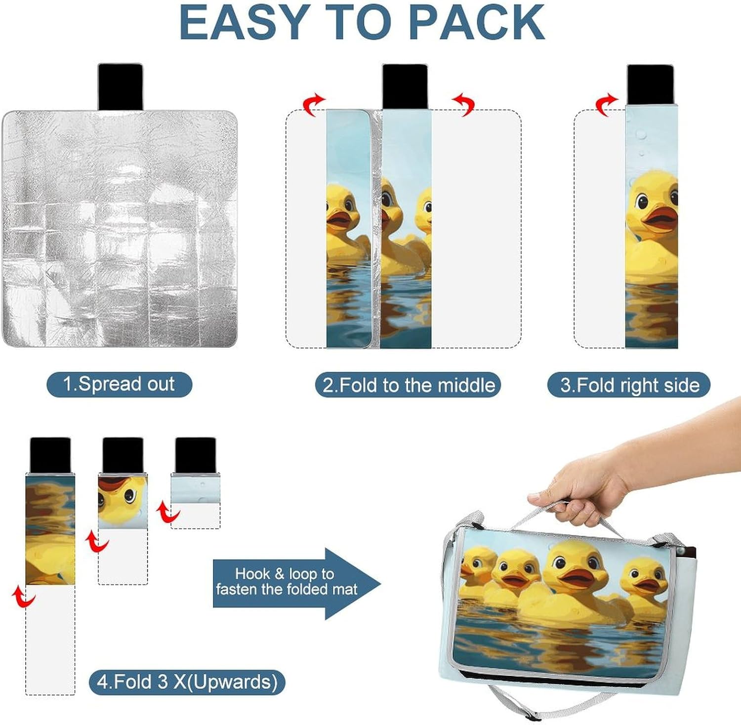 Outdoor Picnic Blanket Extra Large Beach Blanket Waterproof Picnic Mat Cute Ducky Camping Blanket Portable with Carry Strap Park Blanket for Grass Camping Park