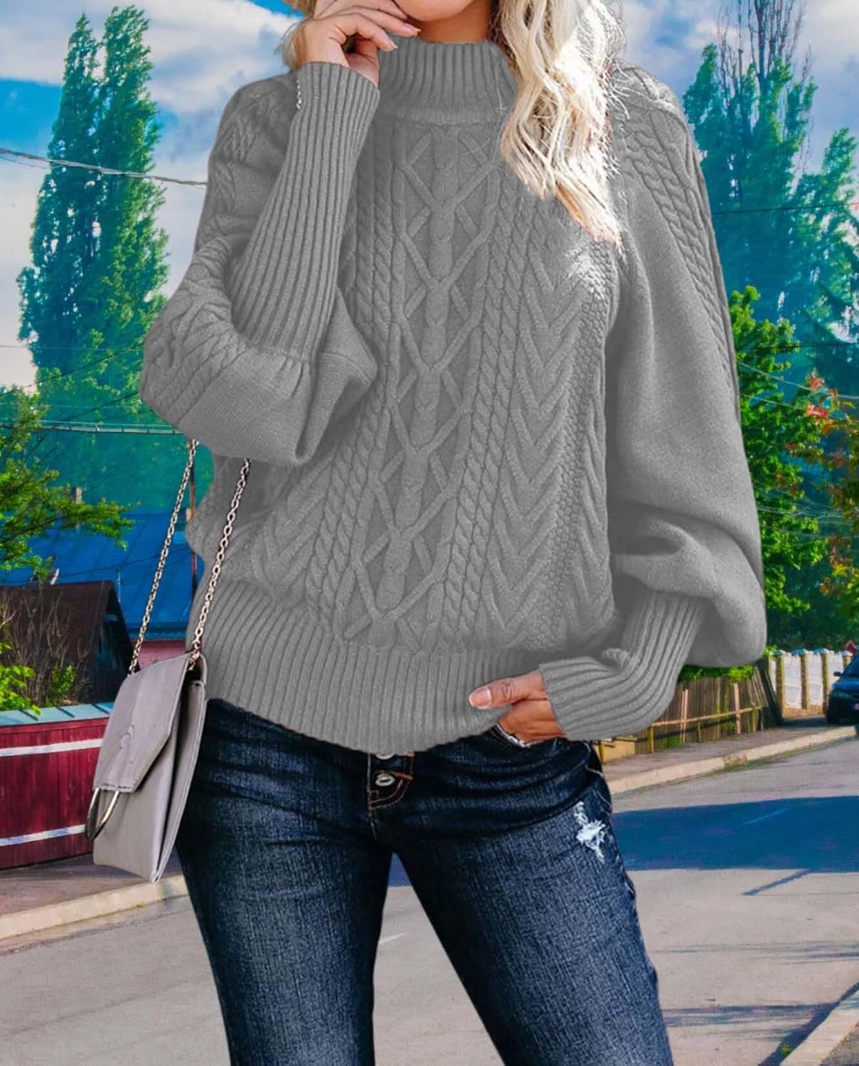 2025 Womens Turtleneck Line Knit Sweater Oversized Long Sleeve Pullover Cozy Fall Fashion Casual Loose Cozy - Image 5