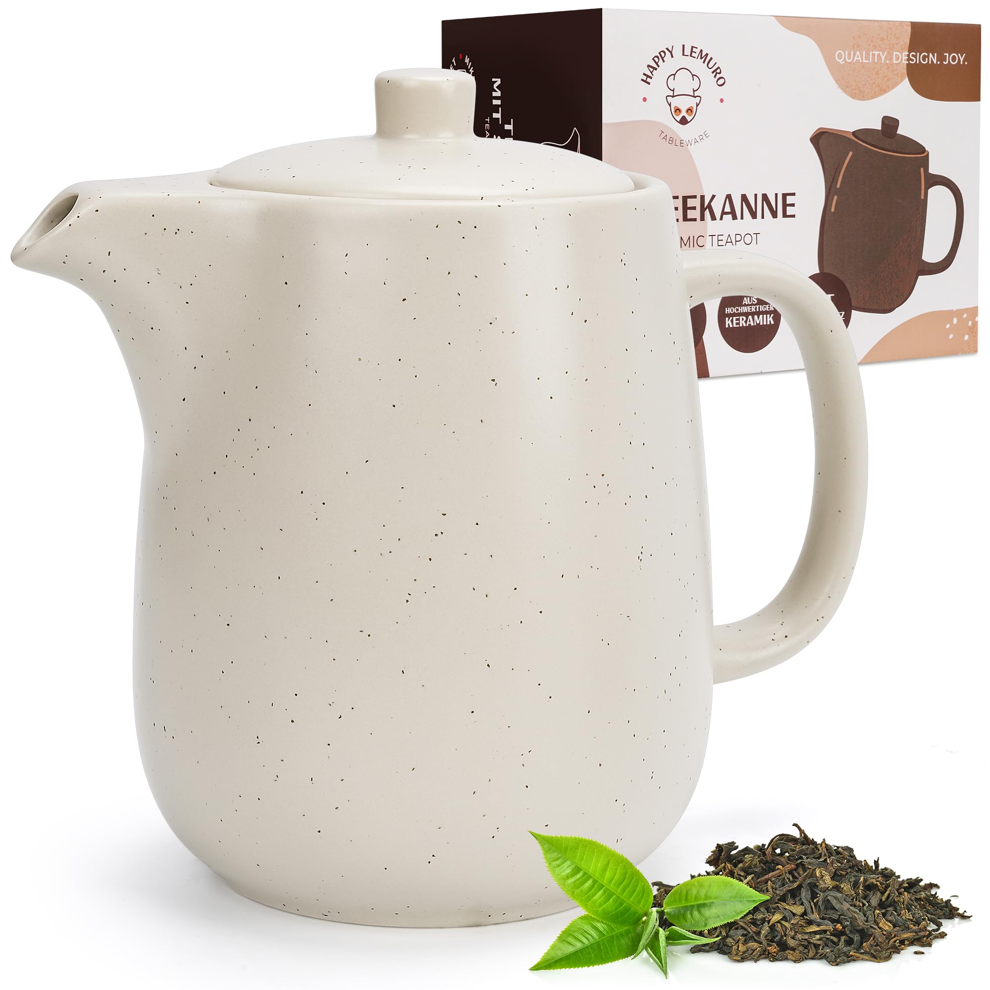 Teekanne mit Siebeinsatz - 1,2 l - Keramik Teekanne Schwarz (Anthrazit) - Teapot - Tee Zubehör - Tea Pot - Steingut Teezubereiter für Losen Tee (Beige)