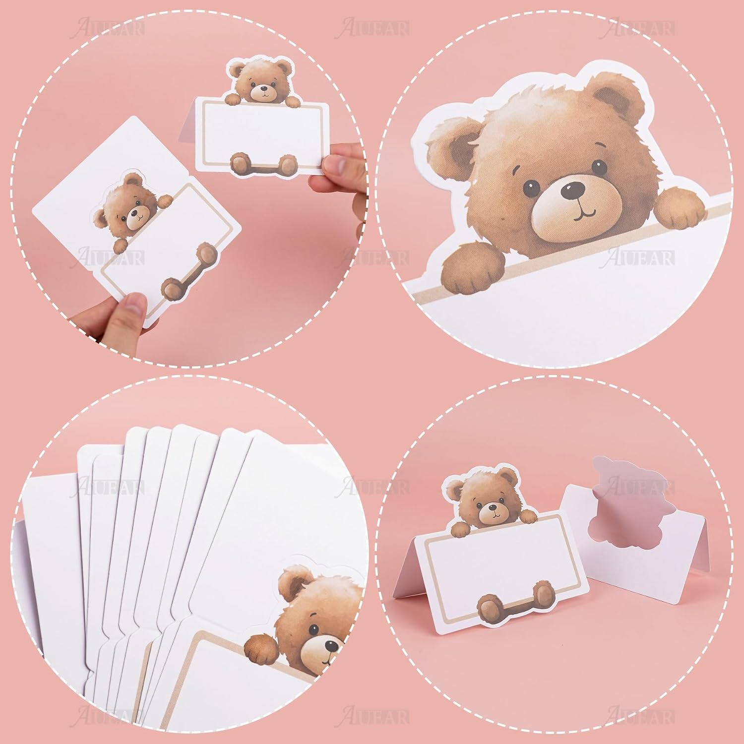 AUEAR, 100 Pack Bear Place Cards Name Card for Table Setting Wedding Party Shower