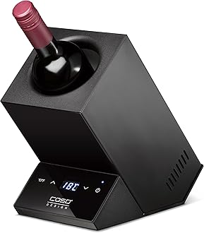CASO WineCase One Black - Design Wine Cooler for One Bottle, Temperature Range from 5-18°C, for Bottles up to 9 cm Diameter, Sensor Touch Operation, Black Stainless Steel Housing