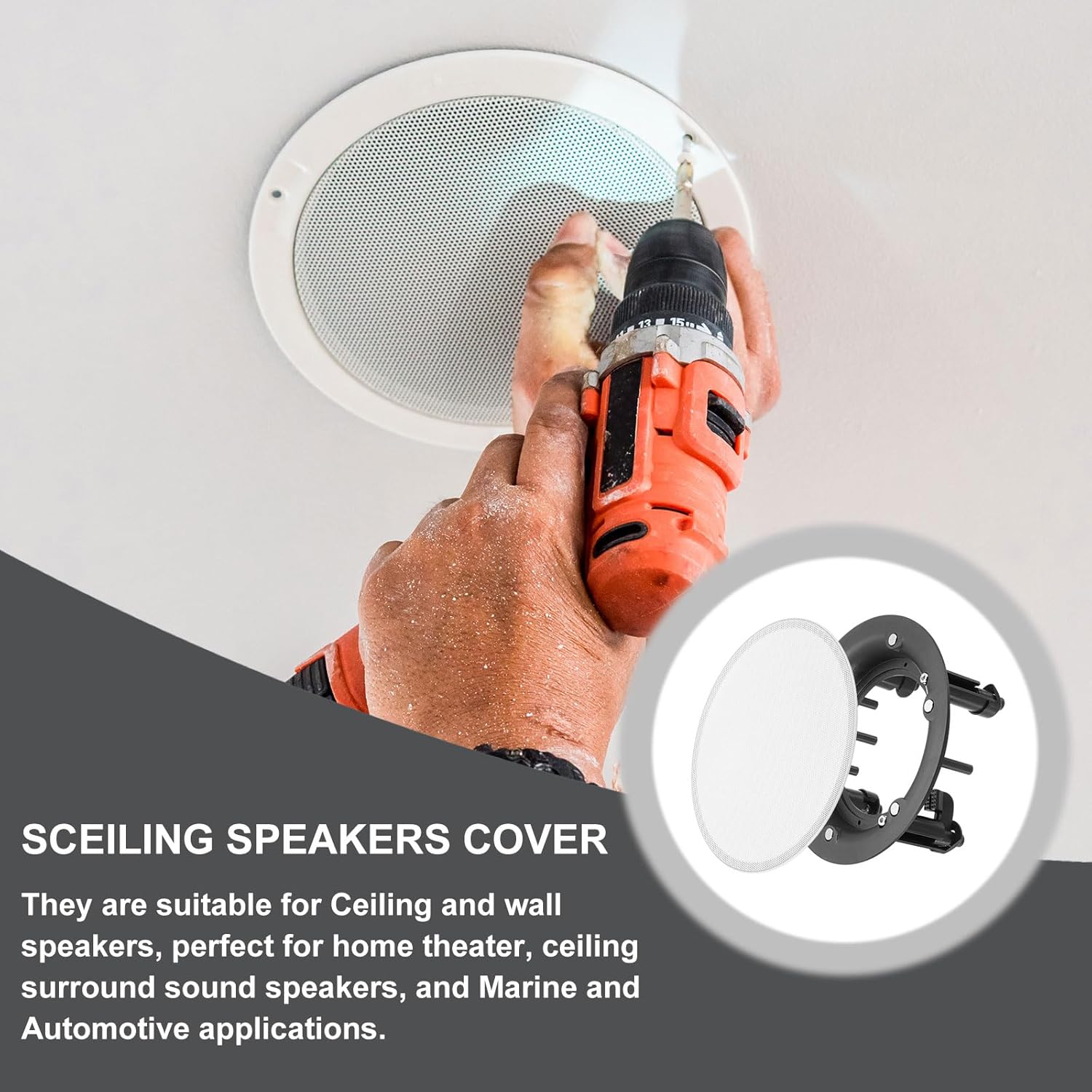 MECCANIXITY Ceiling in-Wall Speaker Grille Cover and Base, 6.9 Inch White Round Metal Recessed Drop Ceiling Speakers Magnetic Dust Covers Accessory for Surround Sound Systems