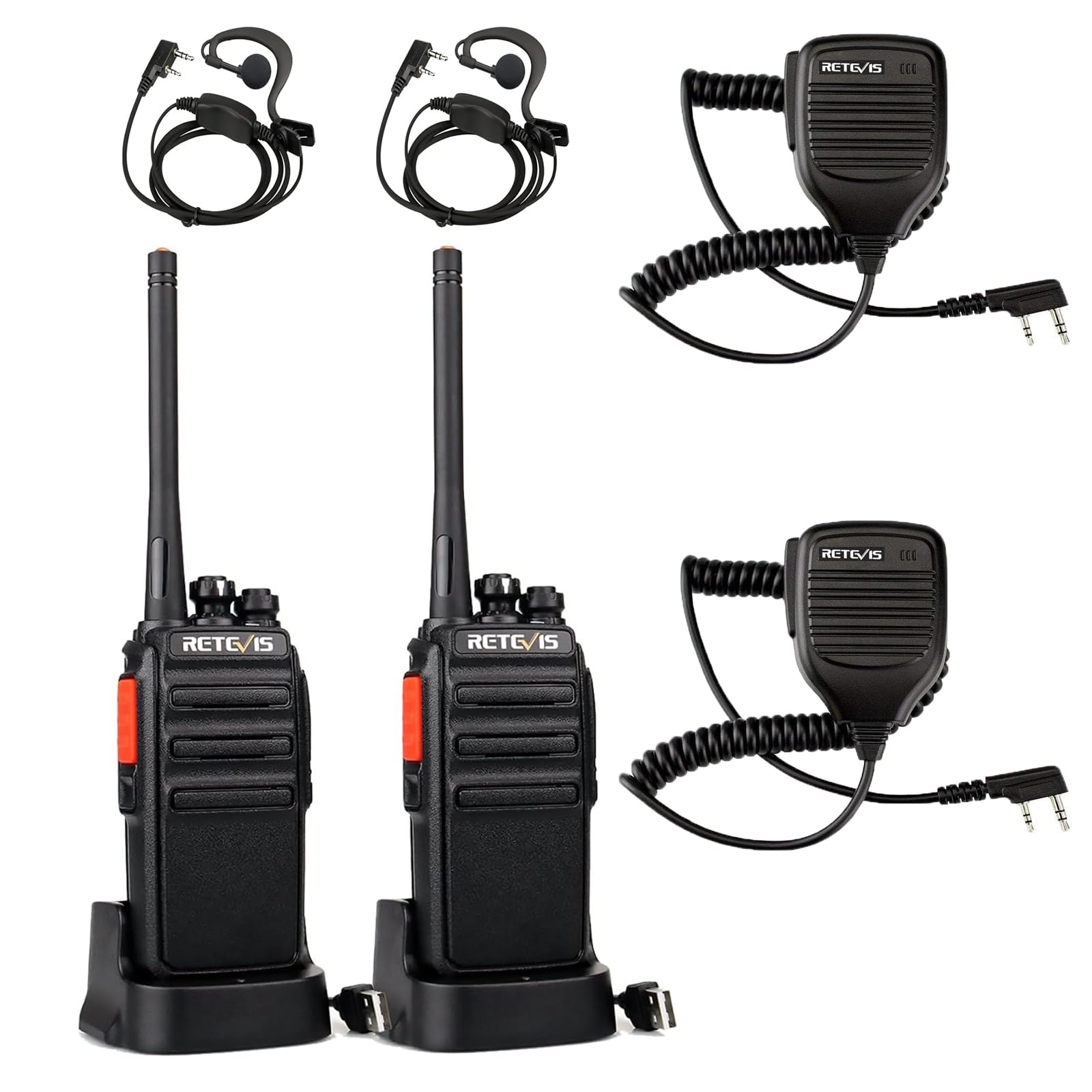 Retevis RT24 Plus Talkie Walkie, Longue Portée Professionnel, PMR446 Talkies-Walkies Radio Portable, Rechargeable avec Oreillette et USB Base de Chargement with Micro 2 Broches Haut-Parleur Microphone