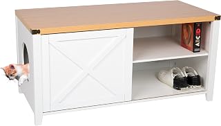 needs&wants® Armario para gatos (tamaño XXL, de madera, con zapatero, cajonera, 110 x 50 x 53 cm), color blanco y marrón
