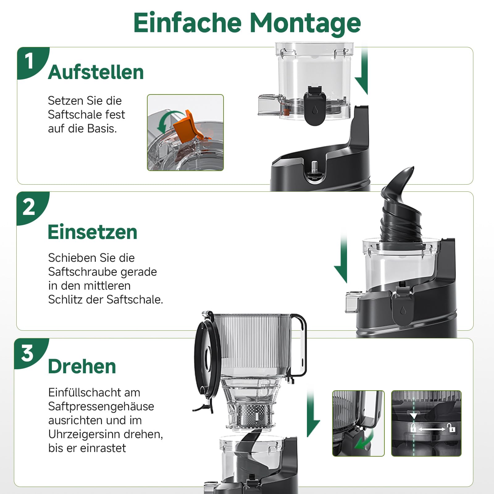 AMZCHEF Automatischer Slow Juicer, Entsafter mit 150 mm XL-Einfüllöffnung | 2 L Behälter Kaltpress-Entsafter mit Vollkupfermotor für Obst & Gemüse, Auto-Reverse & Dreifachfilter, Schwarz