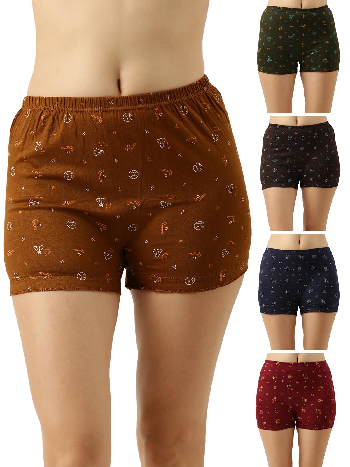 Aditi Women's Bloomer |100% Cotton Underwear, Boyshorts, Comfort Fit | Solid (Combo Pack of 5) (Available in Plain/Print)
