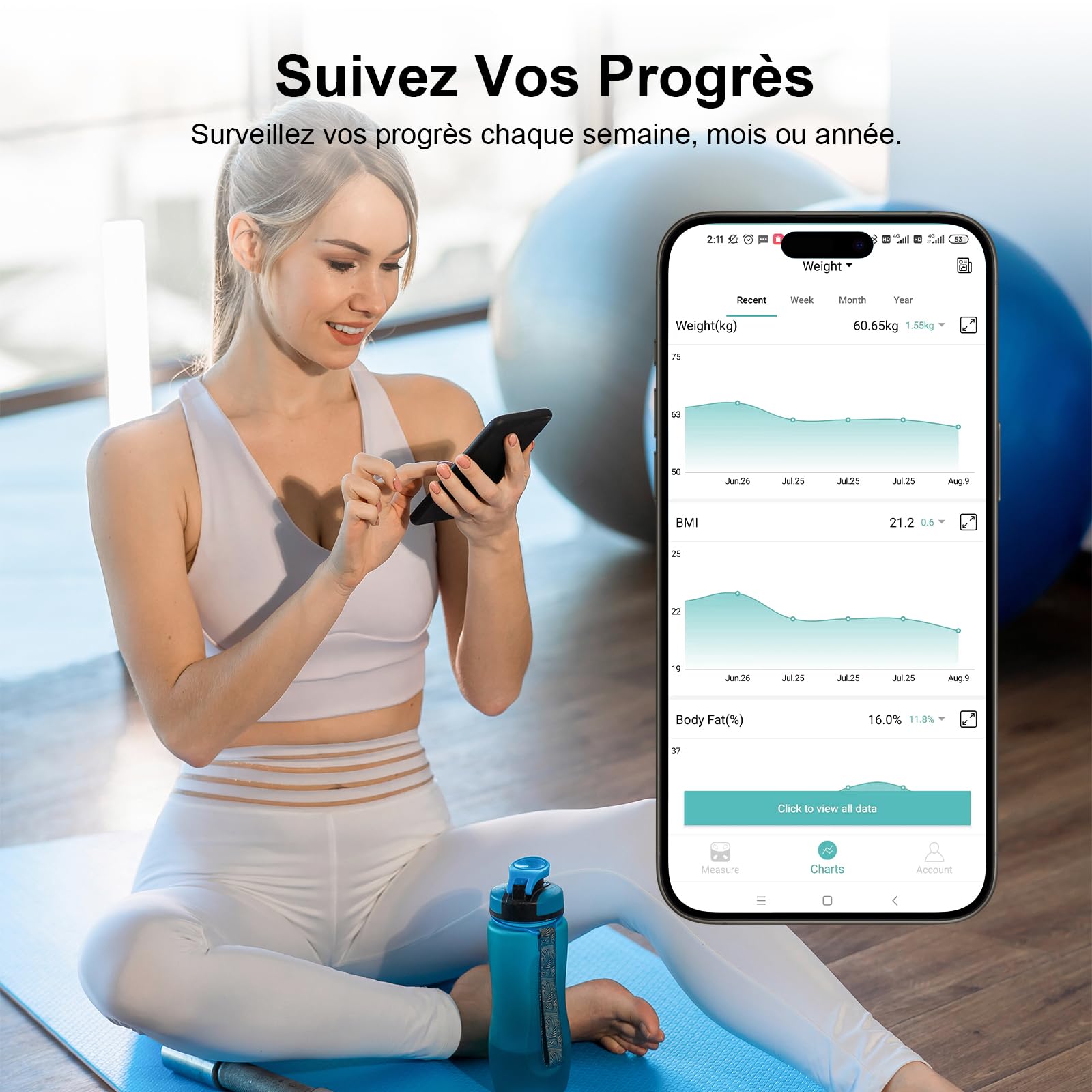 Balance Pèse Personne, Healthkeep Balance Connectée Impédancemètre Grand Écran VA avec Fréquence Cardiaque avec 15 Mesures Avec APP pour Andriod et iOS 180kg/400lb/28st, Bleu Marine