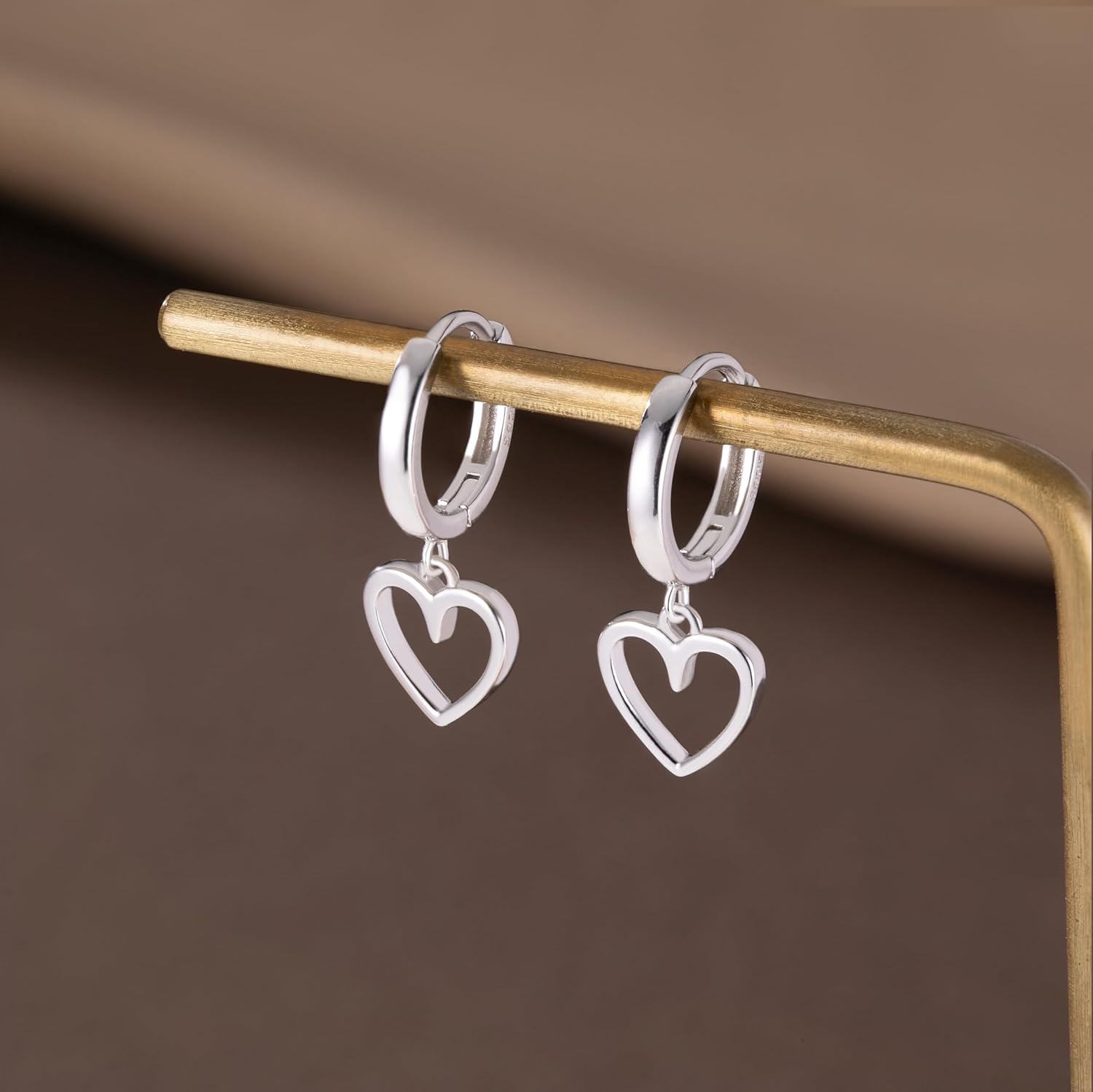Reffeer Solid 925 Sterling Silver Heart Drop Earrings Hoop for Women Teens Heart Hoop Earrings Huggie Drop Earrings