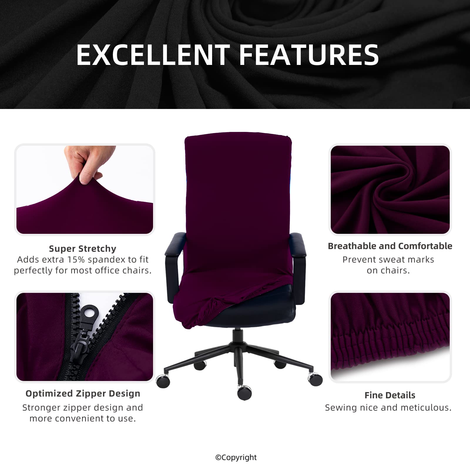 Funda elástica impermeable para silla de oficina con zíper duradero – Universal, lavable, extraíble, de licra, para silla giratoria – Protector de silla de escritorio suave para polvo, perros, gatos, mascotas (color negro) 2