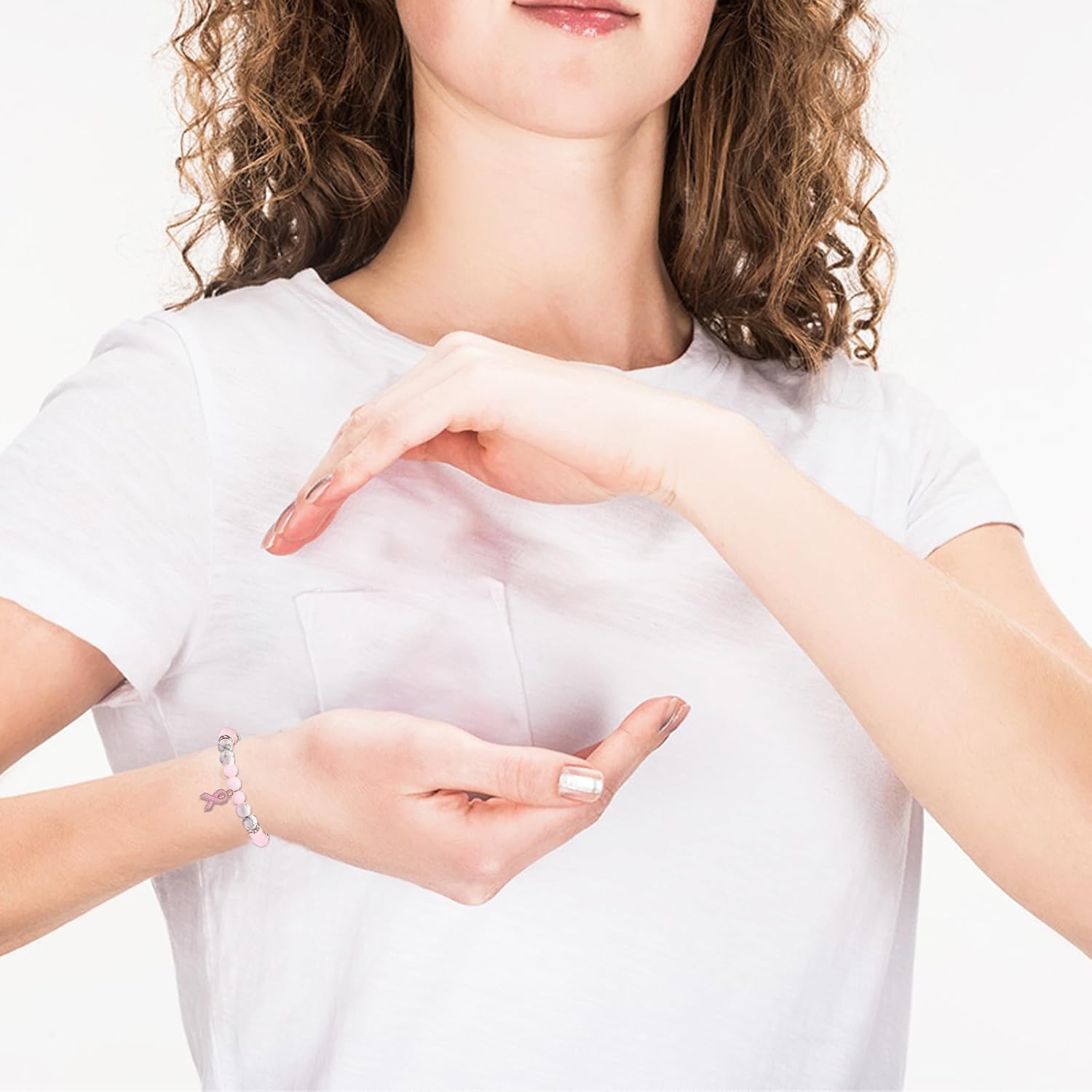 Breast Cancer Gifts for Woman Breast Cancer Bracelets Crystal Beaded Bracelet Pink Ribble Charm Bracelet Breast Cancer Awareness Accessories - Image 3