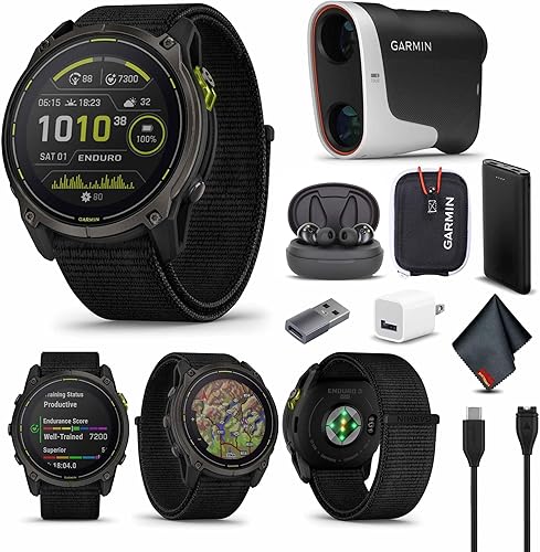 Garmin Enduro 3, Solar, Sapphire Multisport GPS Smartwatch Carbon Gray DLC Titanio con correa de nailon negro Ultrafit, Fitness Smart Watch Bundle