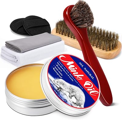 TUXIYA 6in1 Mink Oil, 3.52 OZ Mink Oil for Leather Boots,Leather Conditioner and Cleaner,Leather Boot Care Kit for Leather Shoes Boots Couches Jackets Gloves Car Seats Hats Saddles and Harnesses
