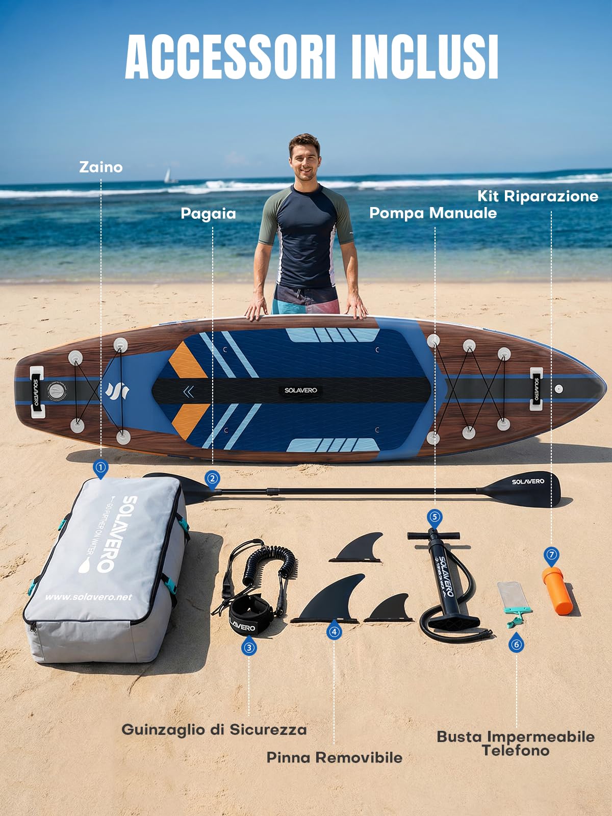 SOLAVERO Tavola SUP Gonfiabile Adulti 210kg Offerta, 350 x 89 x 15 cm Stand Up Paddle Board 2 Persone con Pompa, Sedile, Pagaia Regolabile, Leash, Custodia Impermeabile e Zaino