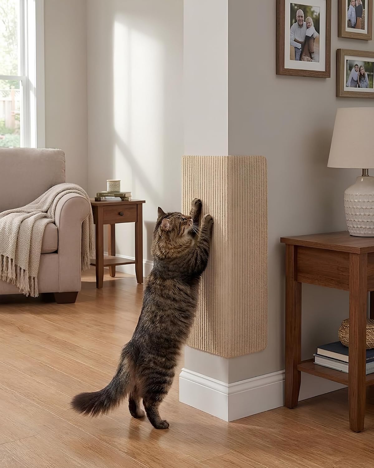 Corner & Wall Cat Scratch Mat (Beige, 23.6''x11.8'', 3-Pack), Self-Adhesive Trimmable Cat Scratcher, Wall Mounted Scratching Pad for Indoor Cats, Sofa Furniture Protector, Cat Post Cover Replacement